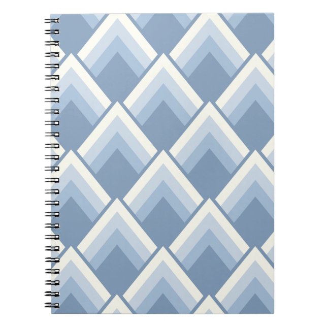 Caderno Espiral Notebook abstrato geométrico, azul e branco duplo (Frente)