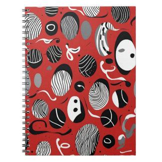 Caderno Espiral Notebook abstrato vermelho - Padrões preto e branc