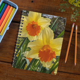 Caderno Espiral Notebook amarelo e laranja Daffodils Floral
