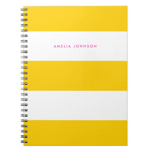 Caderno Espiral Notebook amarelo largo e com riscas de creme