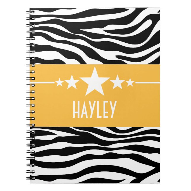 Caderno Espiral Notebook amarelo Sassy Star Zebra (Frente)