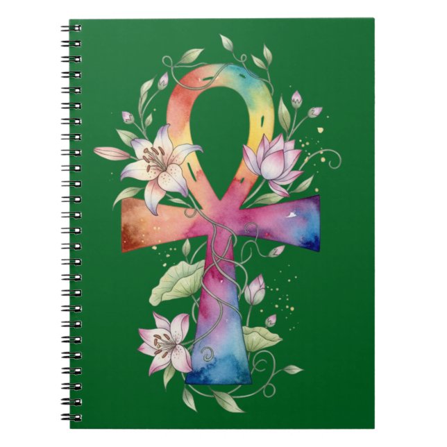 Caderno Espiral Notebook Ankh Floral Sagrado (Frente)