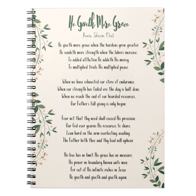 Caderno Espiral Notebook Annie Johnson Flint Ele Dá Mais Graça (Frente)