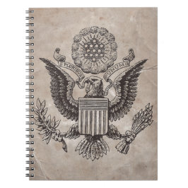 Caderno Espiral Notebook antigo Casaco de armas americano movido