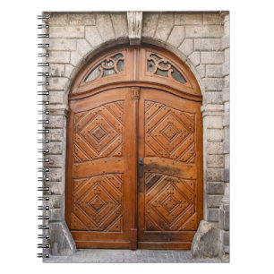 Caderno Espiral Notebook antigo da porta de madeira