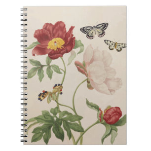 Caderno Espiral Notebook antiquado para peônias e borboletas espir