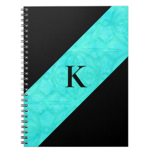 Caderno Espiral Notebook Aqua Azul Batik Preto Monograma
