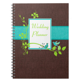 Caderno Espiral Notebook Aqua Brown Green White Weding Planner