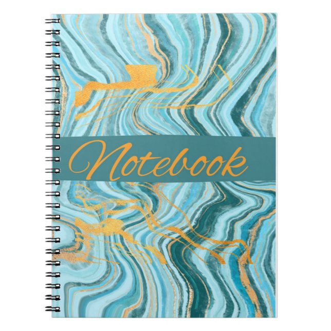 Caderno Espiral notebook aqua e dourado (Frente)