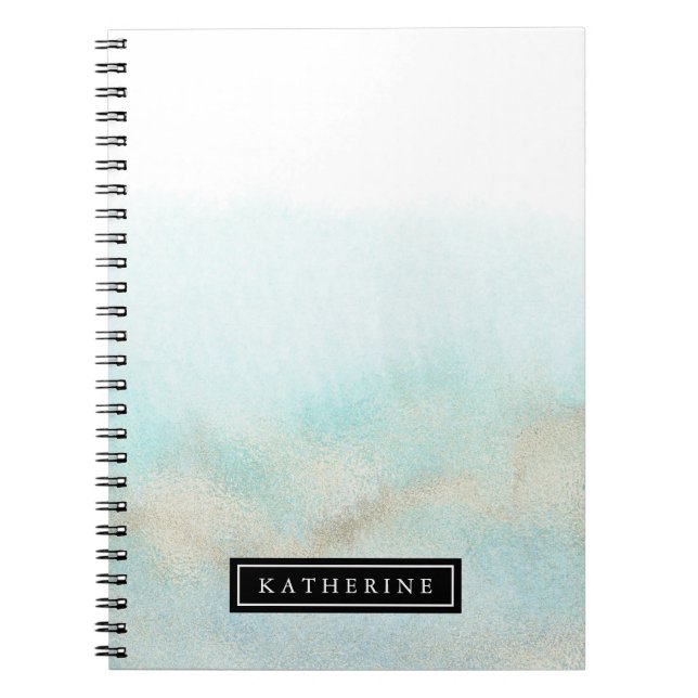 Caderno Espiral Notebook Aqua e Dourado Beach Personalizado (Frente)