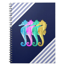 Caderno Espiral Notebook aquático/rosa/azul/marinho dourado
