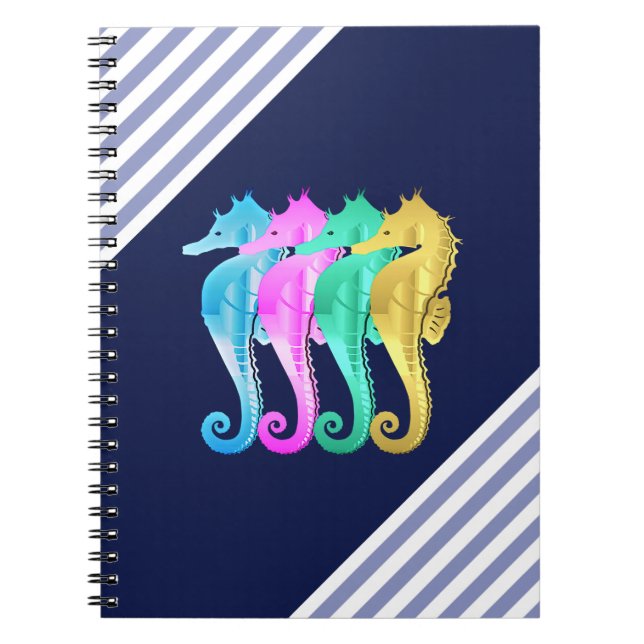 Caderno Espiral Notebook aquático/rosa/azul/marinho dourado (Frente)