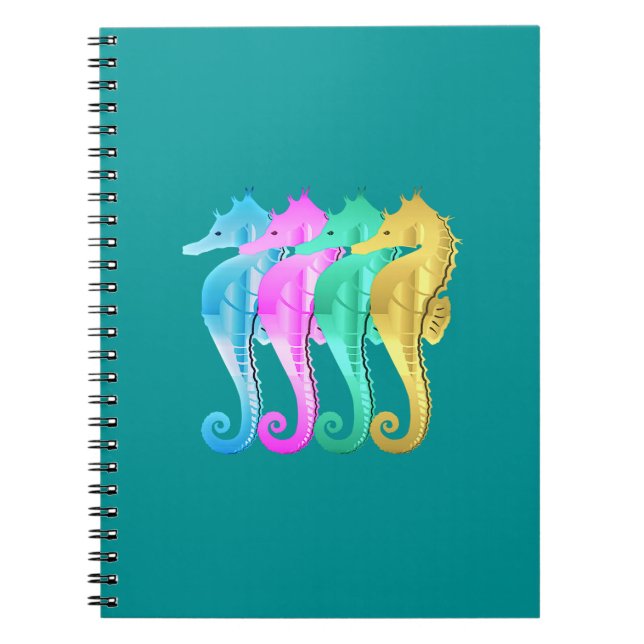 Caderno Espiral Notebook aquático/rosa/azul/marinho dourado (Frente)