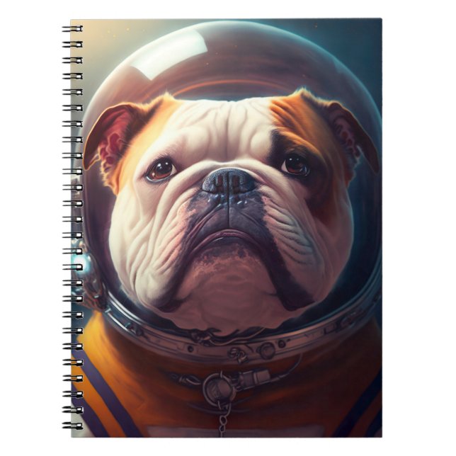 Caderno Espiral Notebook Astronauta para Bulldog Adorável (Frente)