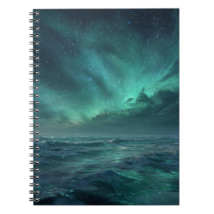 Caderno Espiral Notebook Aurora Ocean Glow Green Night Sky