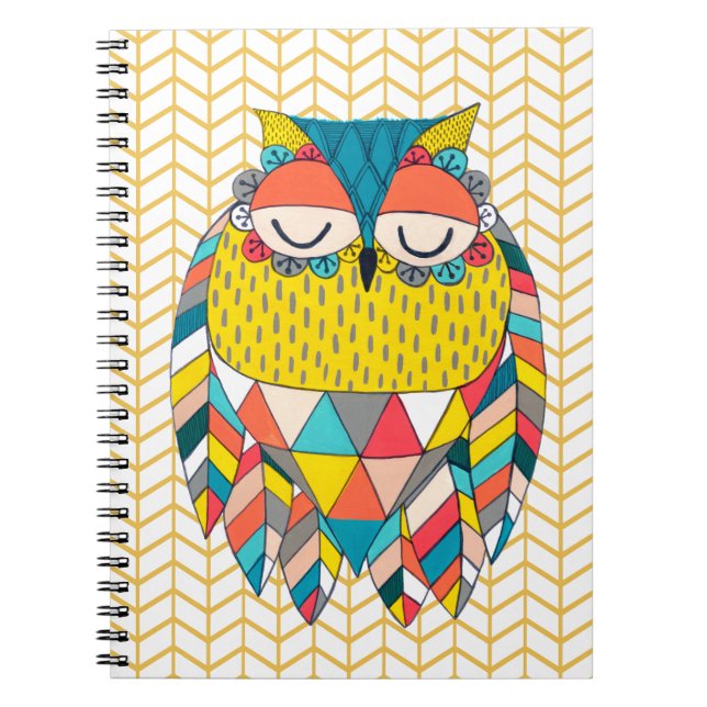 Caderno Espiral Notebook Aztec Tribal Modern Owl Illustration (Frente)