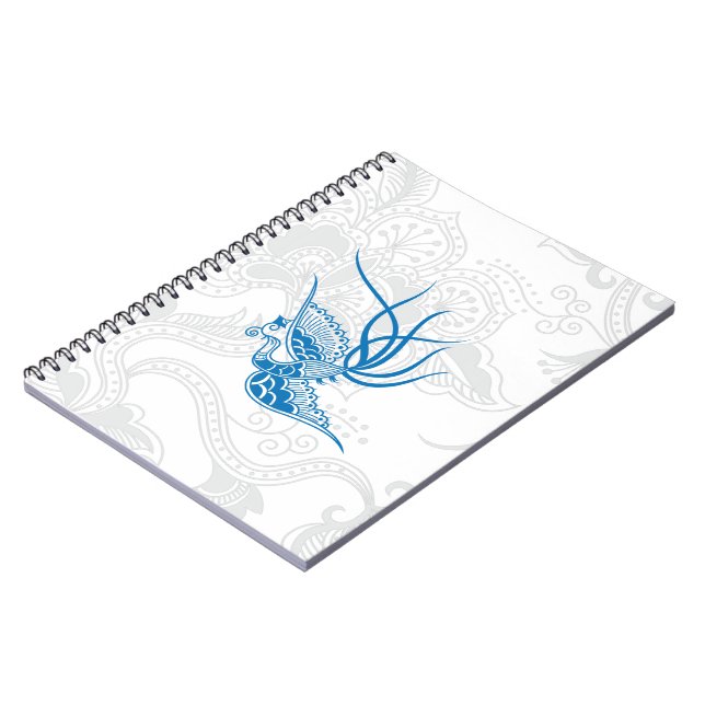 Caderno Espiral Notebook Azul Azul e Padrão Floral (Left Side)