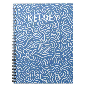 Caderno Espiral Notebook azul com linha mínima monograma