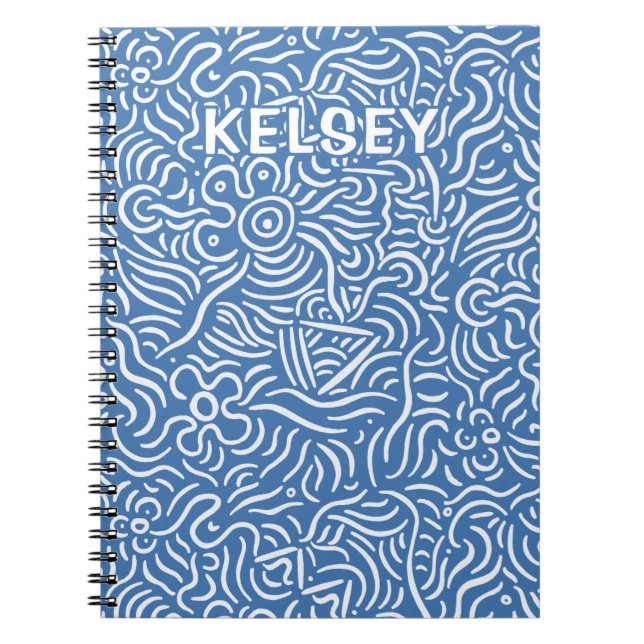 Caderno Espiral Notebook azul com linha mínima monograma (Frente)