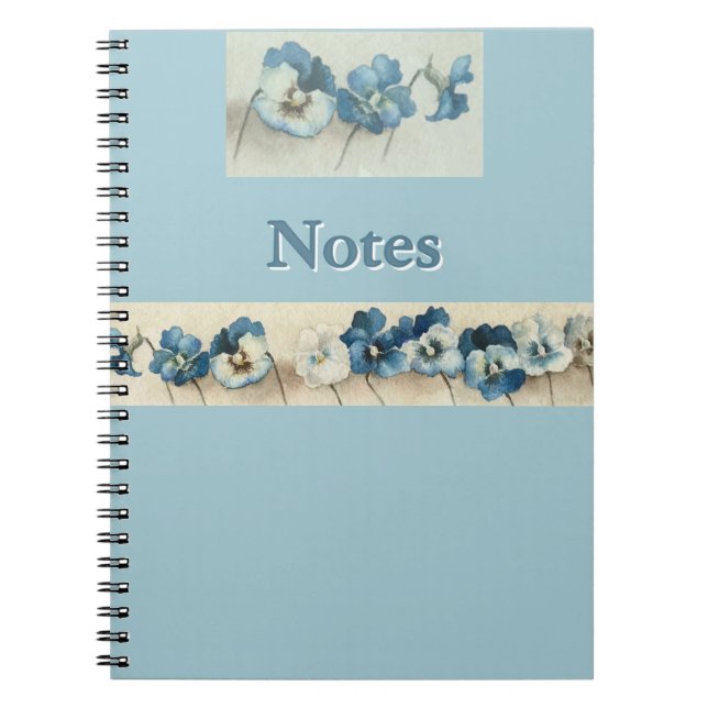 Caderno Espiral Notebook azul Pansy Floral - Botânico personalizáv (Frente)