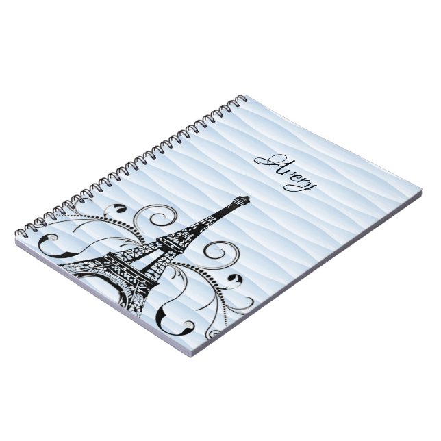 Caderno Espiral Notebook azul torre Eiffel florescente (Left Side)