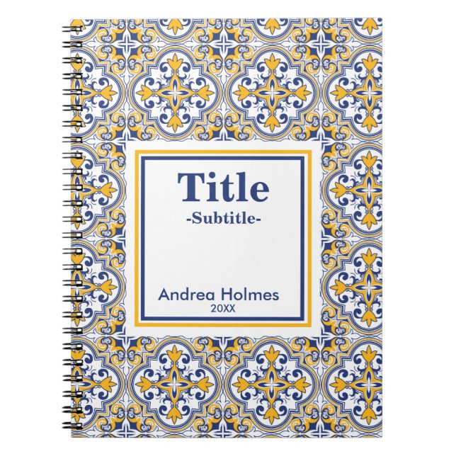 Caderno Espiral 💙 Notebook Azulejos amarelo e azul (Frente)