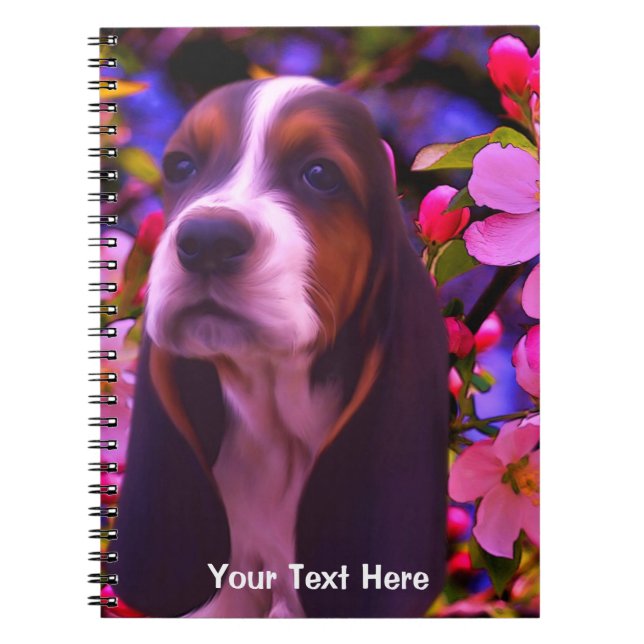 Caderno Espiral Notebook Basset Hound Puppy Fantasy Dog Art (Frente)