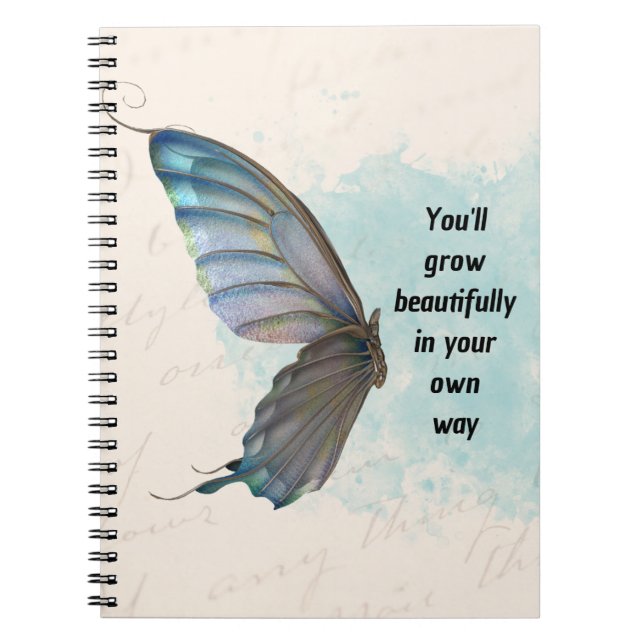 Caderno Espiral Notebook Beige Blue Vintage Butterfly Spiral (Frente)