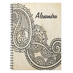 Caderno Espiral Notebook Beige Mehndi Motif