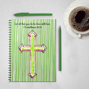 Caderno Espiral Notebook Bíblia transversal verde Diário vertical