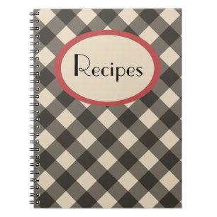 Caderno Espiral Notebook Black and Cream Gingham Recipiente