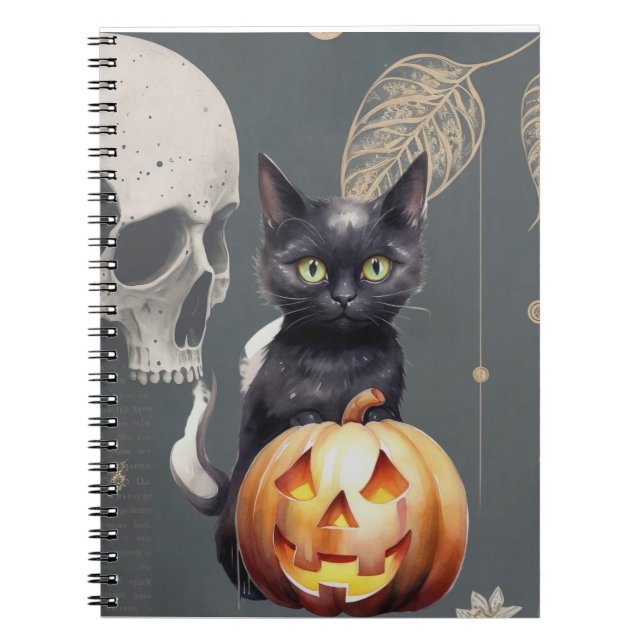 Caderno Espiral Notebook Black Cat and Pumpkin para o Halloween (Frente)