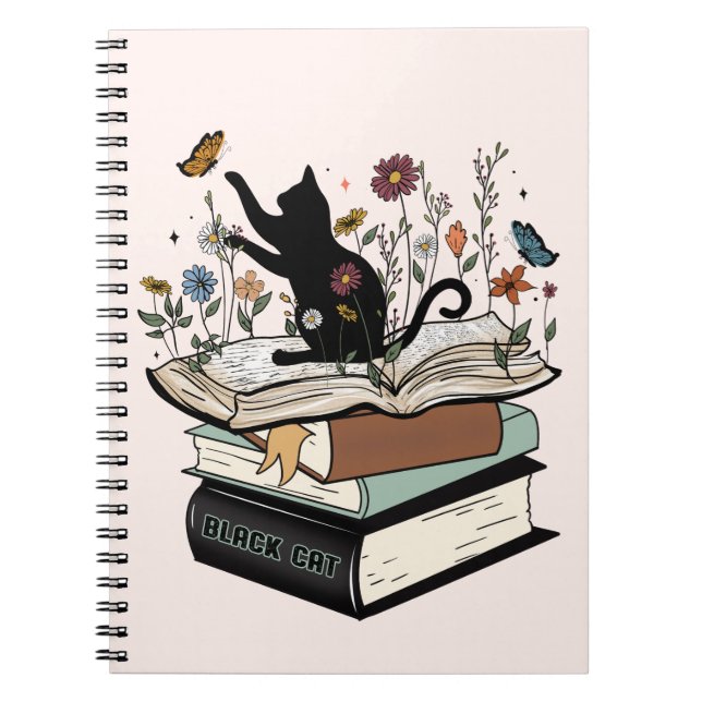 Caderno Espiral Notebook Black Cat on Book Engraçado (Frente)