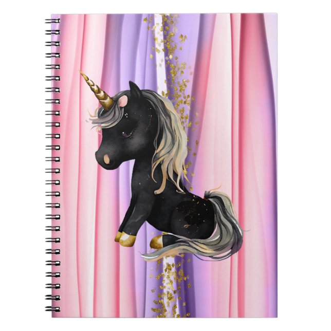 Caderno Espiral Notebook Black Unicorn Pink Ears (Frente)