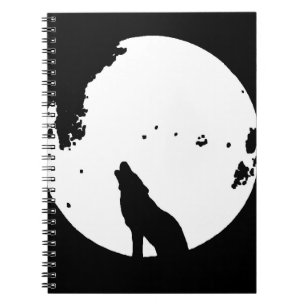 Caderno Espiral Notebook Black & White Wolf Howling em lua