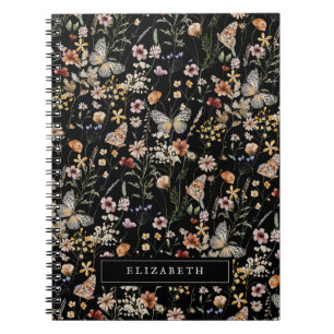 Caderno Espiral Notebook Black Wildflower