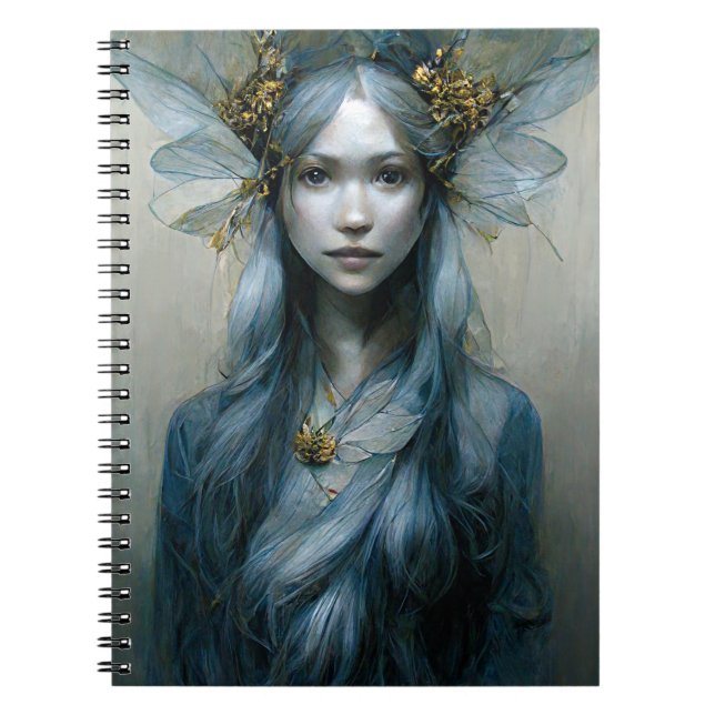 Caderno Espiral Notebook Blue Dourado Fairy Fantasy Art (Frente)