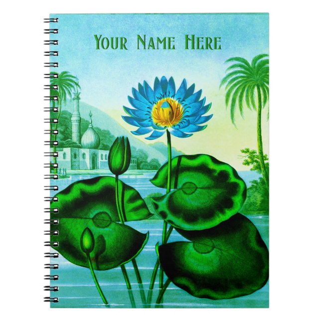 Caderno Espiral Notebook Blue Egípcio Water Lily / Lotus (Frente)