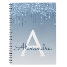 Notebook Blue Glitter Drives Sparkle Monogramas