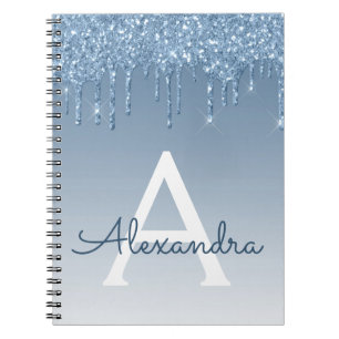 Caderno Espiral Notebook Blue Glitter Drives Sparkle Monogramas