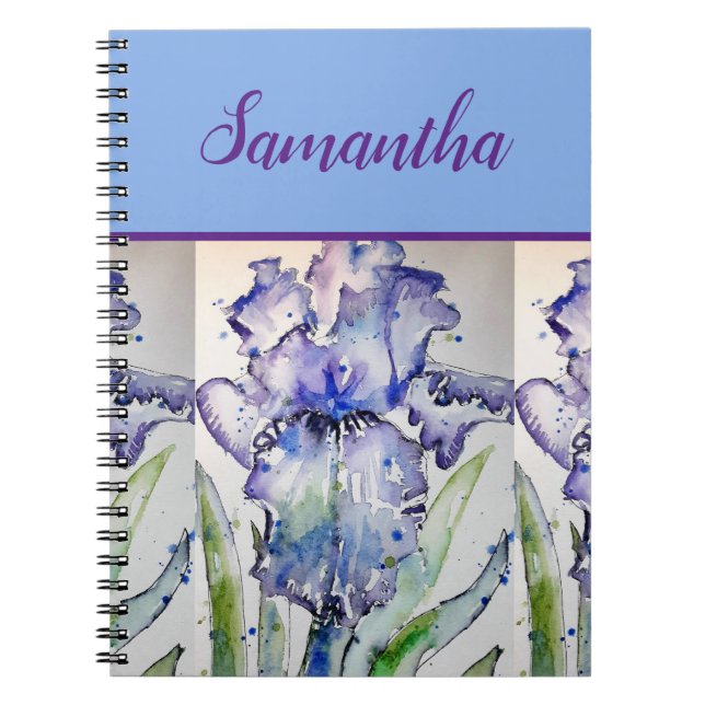 Caderno Espiral Notebook Blue Iris Watercolor Art (Frente)