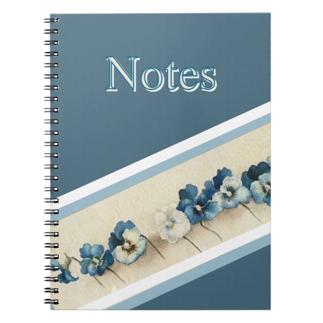 Caderno Espiral Notebook Blue Pansy Watercolor — Inspirado na Vint (Frente)