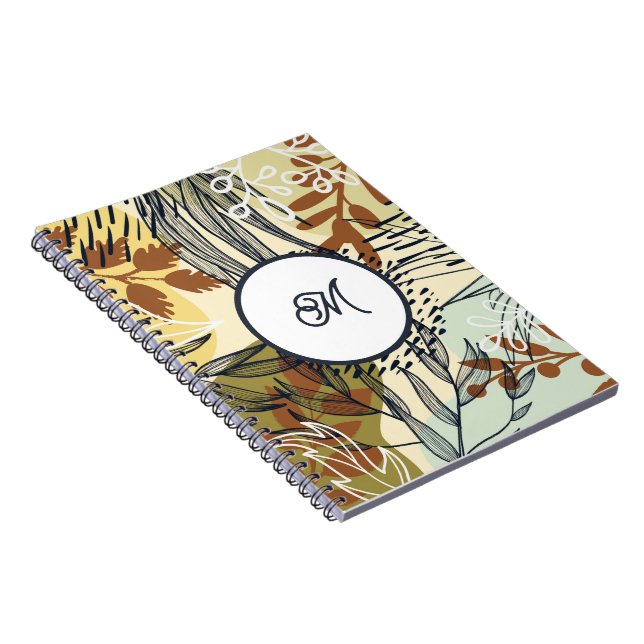 Caderno Espiral Notebook Boho Brown Green Folha Dourada (Lado Direito)