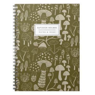 Caderno Espiral Notebook Boho Olive Green Mushroom