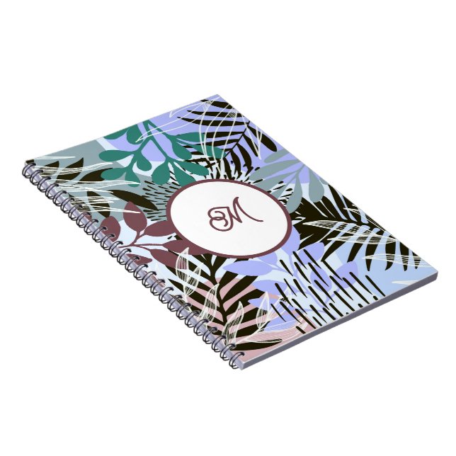 Caderno Espiral Notebook Boho Teal Blue Red Leaves (Lado Direito)