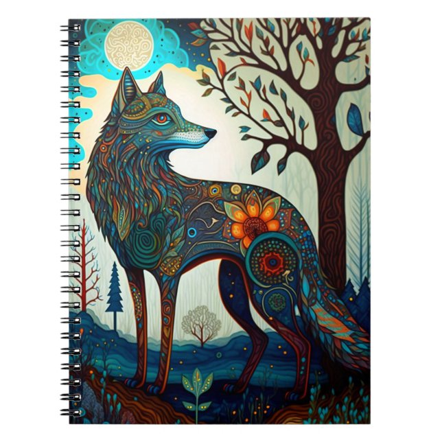 Caderno Espiral Notebook Boho Wolf Surreal Wildlife (Frente)