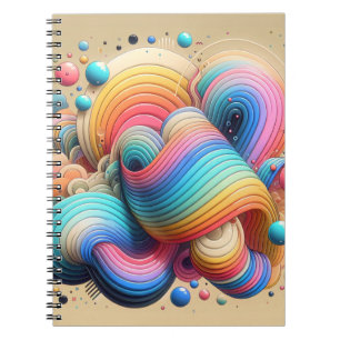 Caderno Espiral Notebook Bold 3D Rainbow Abstrato Art