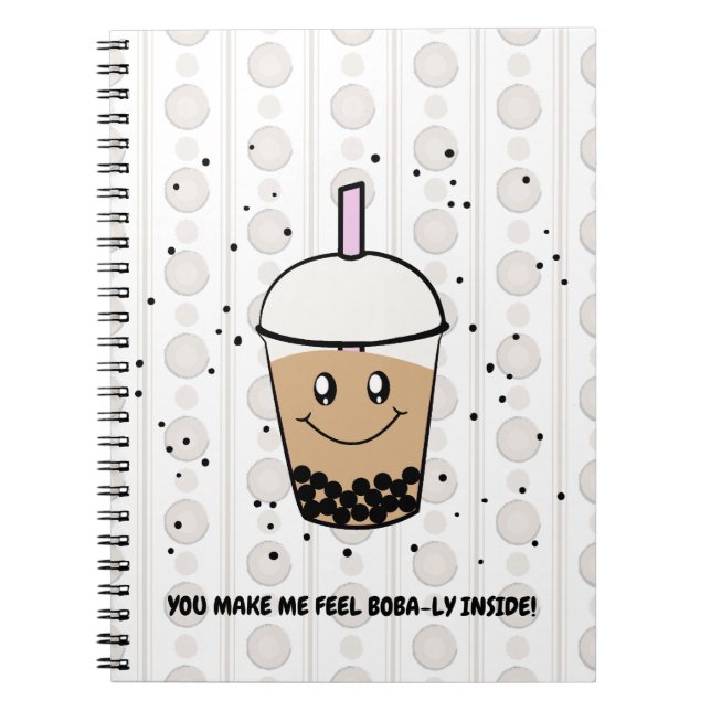 Caderno Espiral Notebook Bonito Boba Bubble Tea Pun Foto Espiral (Frente)