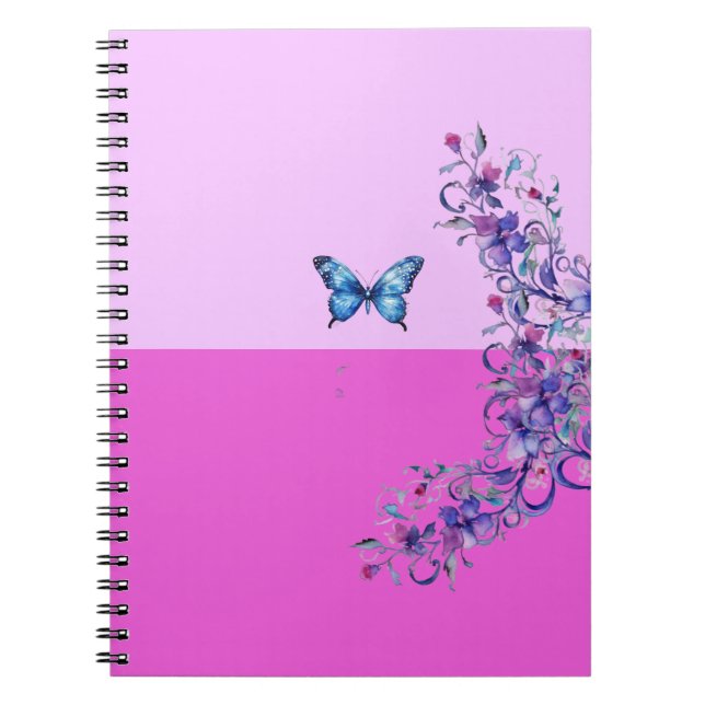 Caderno Espiral Notebook bonito com pinças de borboleta azul espir (Frente)