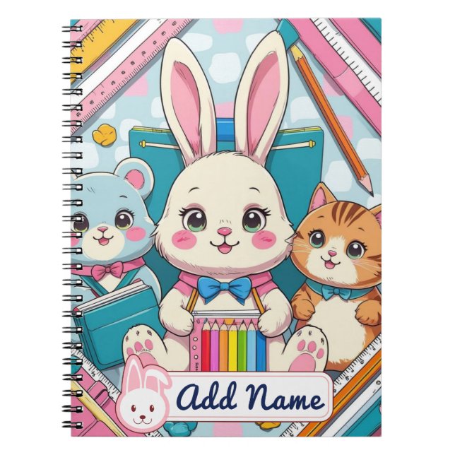 Caderno Espiral Notebook Bonito e Cat - Nome Editável (Frente)